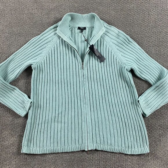NWT Talbots Sweater Women's 1XP Full Zip Ribbed Stretch Mint Green Cotton Blend - Picture 2 of 10